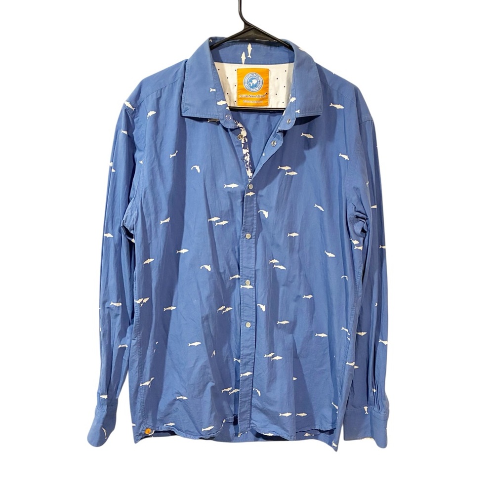 A Fish Named Fred Men’s Navy Cotton‎ Koi Button Front Shirt Size 2X